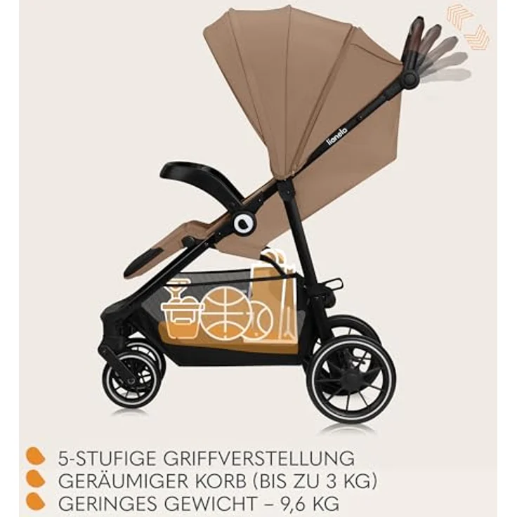 Lionelo EMMA ONE Buggy, schwenkbare 360 Räder, Vollfederung, Einhändig klappbar, Verstellbare Rückenlehne und Fußstütze, XXL-Verdeck UPF50+, grau – Bild 4
