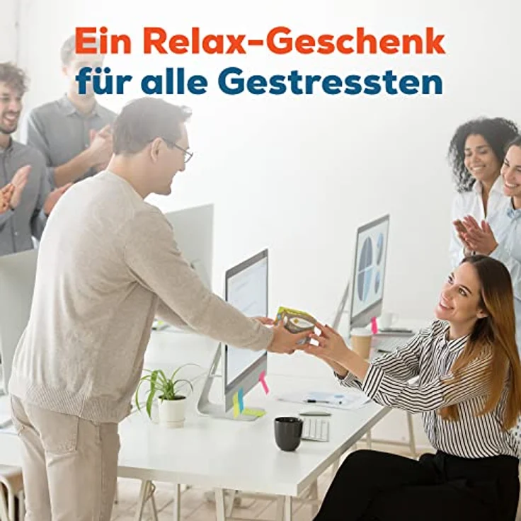 GLÜCKSGUT® Anti-Stress-Würfel, lustiges Spielzeug mit 6 humorvollen Motiven, inklusive Geschenkbox und Anleitung für Stressabbau im Büro – Bild 5