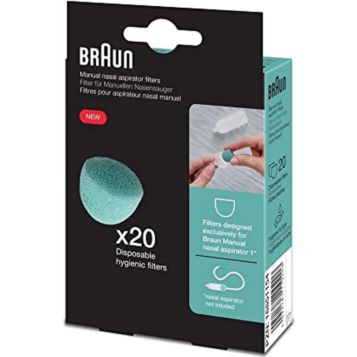 Braun Filter für Manuellen Nasensauger 1 (Saugkraft, Befreiung von Schleim, Baby, Neugeborene, Schleimabsauger, einfach anzuwenden, robust, große Filter, hygienisch, Einweg, BPA-frei) BNA050EU
