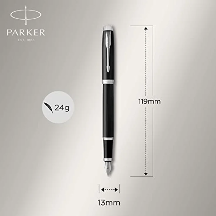 Parker IM Füller | schwarze Lackierung mit Chromzierteilen | Füllfederhalter mit mittlerer Feder | blaue Tinte | Geschenkbox – Bild 3