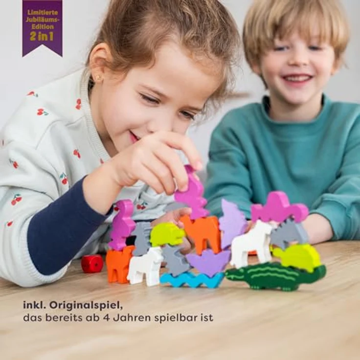 Haba Tier auf Tier Deluxe, Brettspiel mit wackeligen Tierpyramiden für Geschicklichkeitsspieler – Bild 2