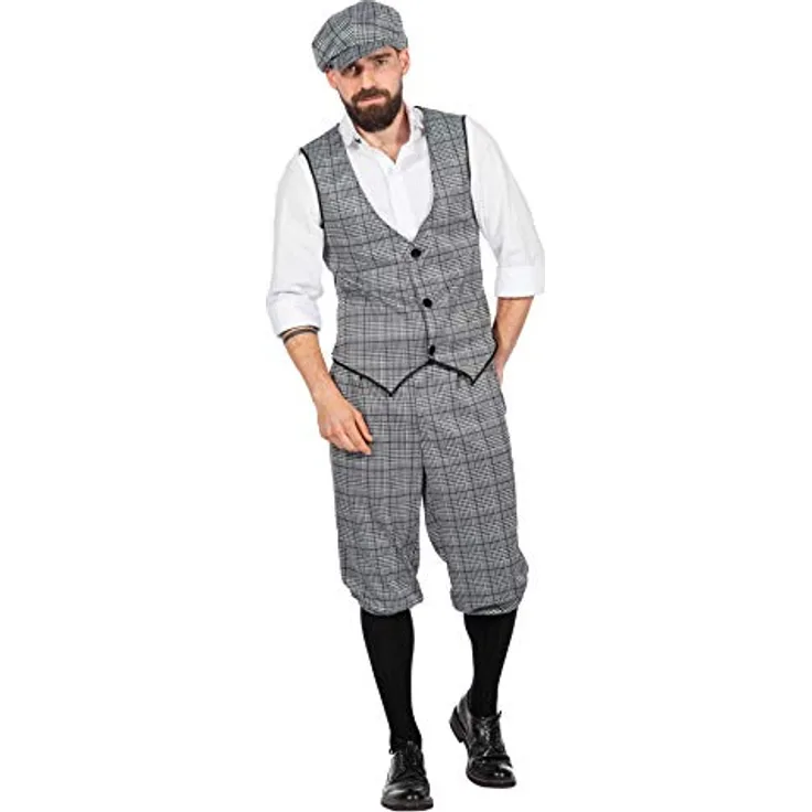 20er Jahre Peaky Blinders Herren Glencheck Anzug Knickerbocker Schwarz-Weiß Weste Schiebermütze, Größe:48