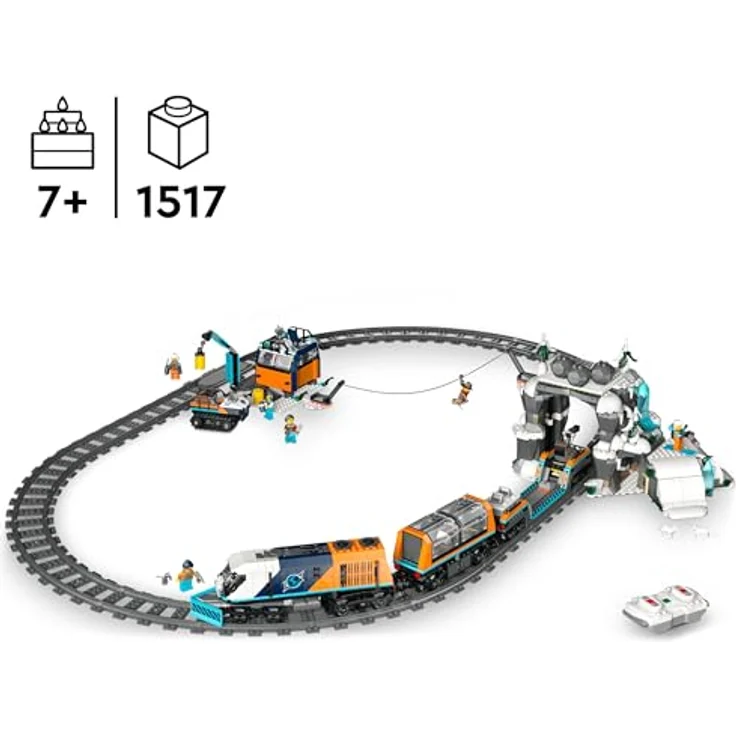 LEGO City Arktis-Polarexpress, ferngesteuerte Eisenbahn mit 30 Gleissegmenten, Schneepflug und 6 Minifiguren, Felssturz-Funktion, Geschenk für Jungen ab 7 Jahren, 60470 – Bild 2