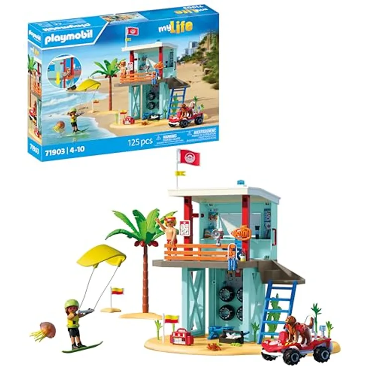 PLAYMOBIL Vacation on The Beach 71903, Rettungsturm mit Beach Buggy und umfangreichem Zubehör, Spielzeug für Kinder ab 4 Jahren, fördert Kreativität und Abenteuerlust