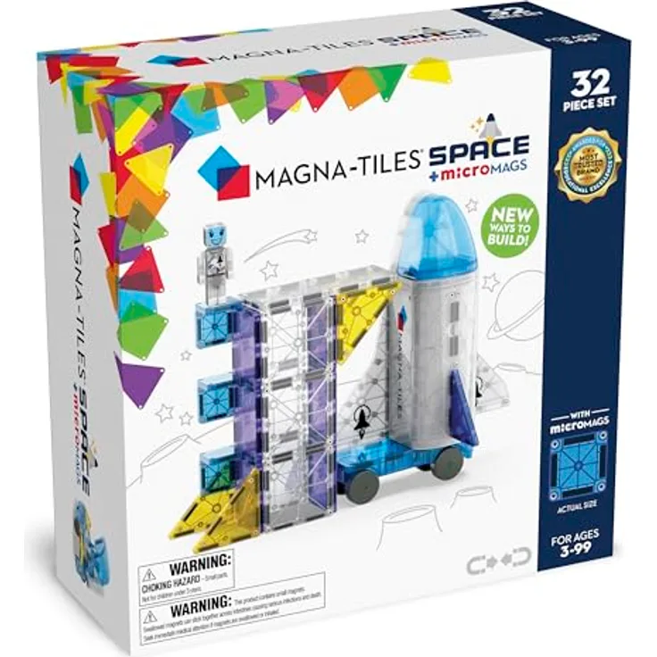 Magna-Tiles Space 32-teiliges Magnetbauset - Die Originale Magnetbaumarke mit Space Shuttle und reichlich Stauraum