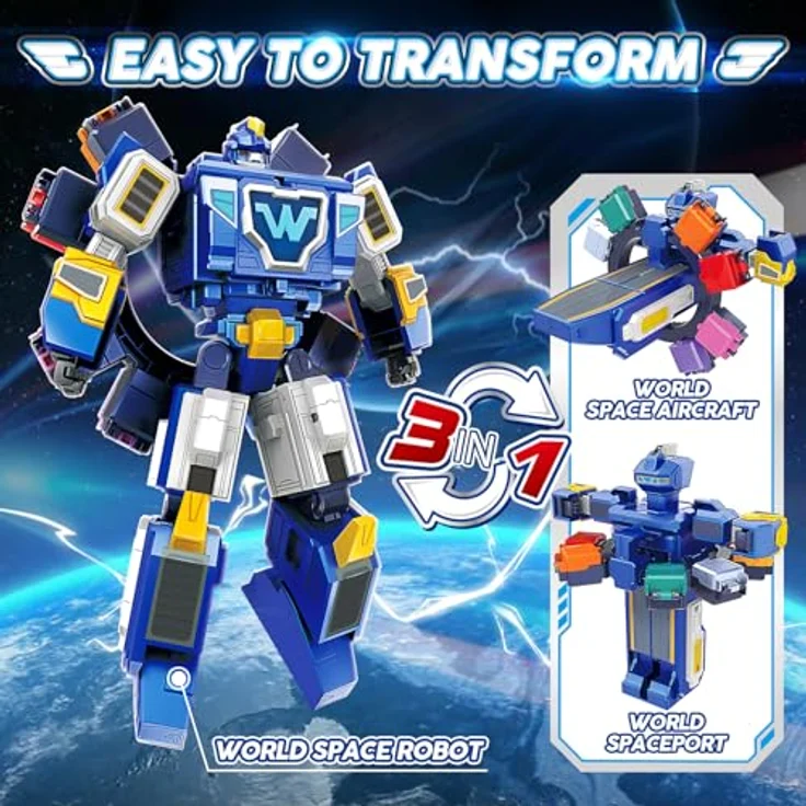 Super Wings 3-in-1 Transformable Robot, Verwandlungsspielzeug mit Jett und Dizzy, 27 cm groß, blau, für Jungen und Mädchen ab 3 Jahren – Bild 2