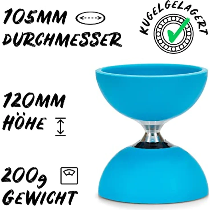 Diabolo Freizeitsport Jonglier-Set Pro mit kugelgelagertem Diabolo (türkis), Handsticks aus Aluminium, Ersatzschnur (160cm) und Gedruckter Anleitung - mit Geschenkverpackung ideal zum Verschenken – Bild 3