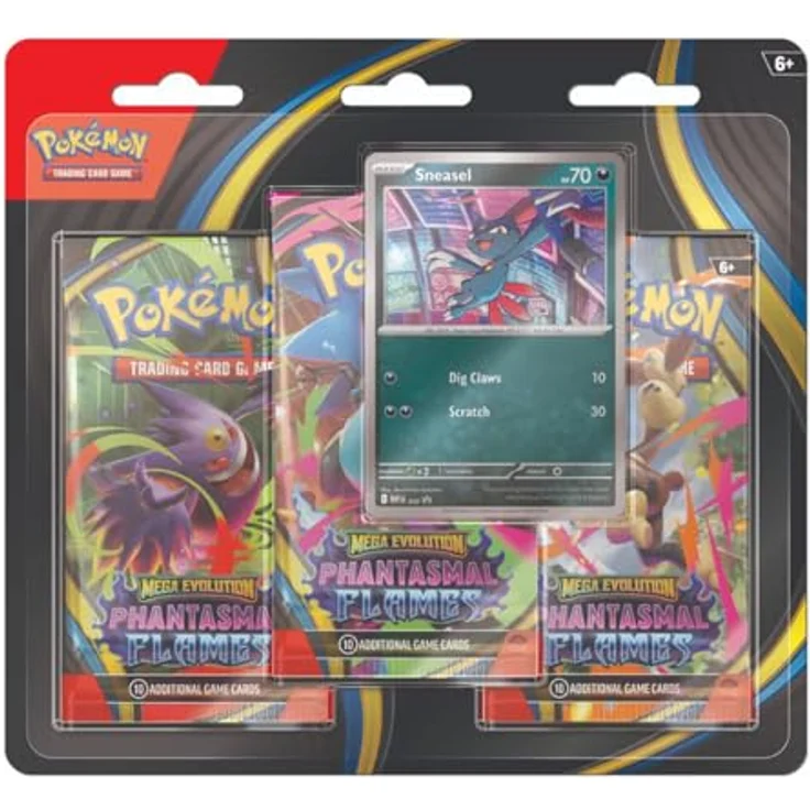 Nintendo POKÉMON Mega Evolution - Phantasmal Flames - 3er Blister mit 3 Booster-Packs, 1 Promokarte und 1 Pokémon-Münze – Bild 1