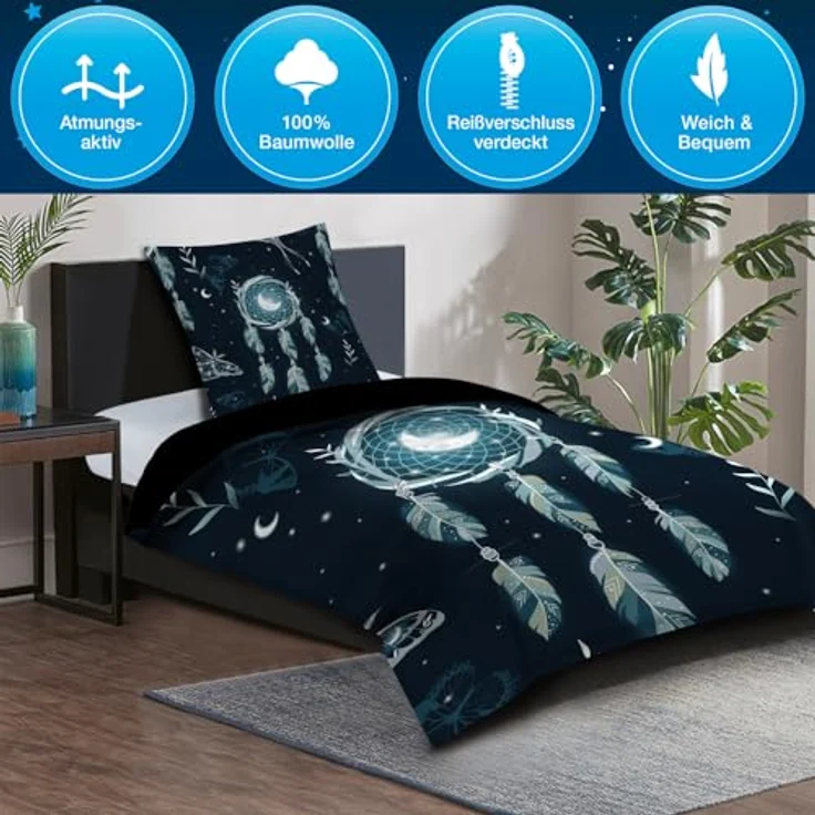 Sanilo® Bettwäsche 135x200 cm, 100% feinste Baumwolle, 2-teilig, Oeko-TEX Zertifiziert, Traumfänger Design – Bild 4