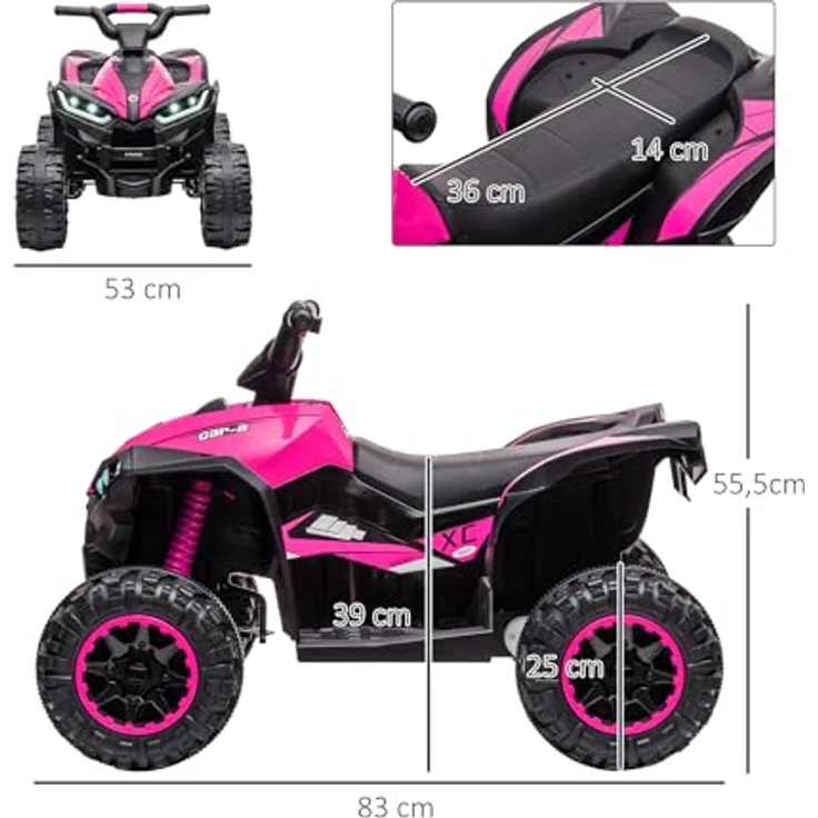 HOMCOM Elektro-Kinderquad mit USB-Anschluss, Kindermotorrad mit MP3-Musikplayer, Belastbarkeit 25 kg, für Kinder 3-5 Jahre, Rosa – Bild 5