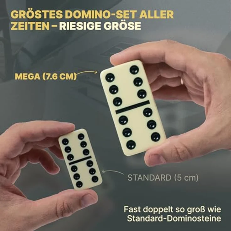 Queensell Mega Großes 3"-Domino-Set für Erwachsene und Kinder, Doppel-6 Domino-Klassiker mit 28 Steinen und eleganter Geschenkbox – Bild 2