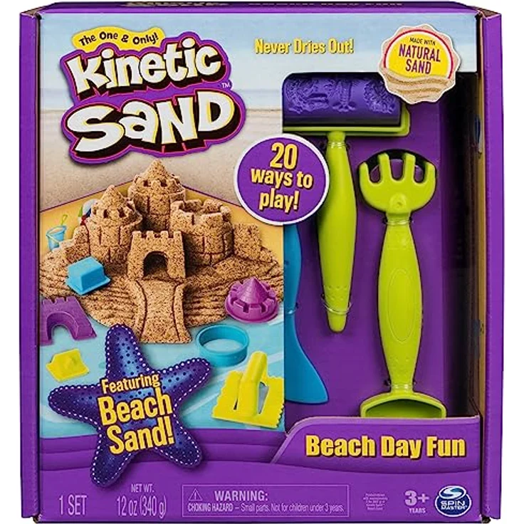 Kinetic Sand Strandspaß Set - mit 340 g magischem Sand aus Schweden und Zubehör für sauberes, kreatives Indoor-Sandspiel, für Kinder ab 3 Jahren – Bild 1