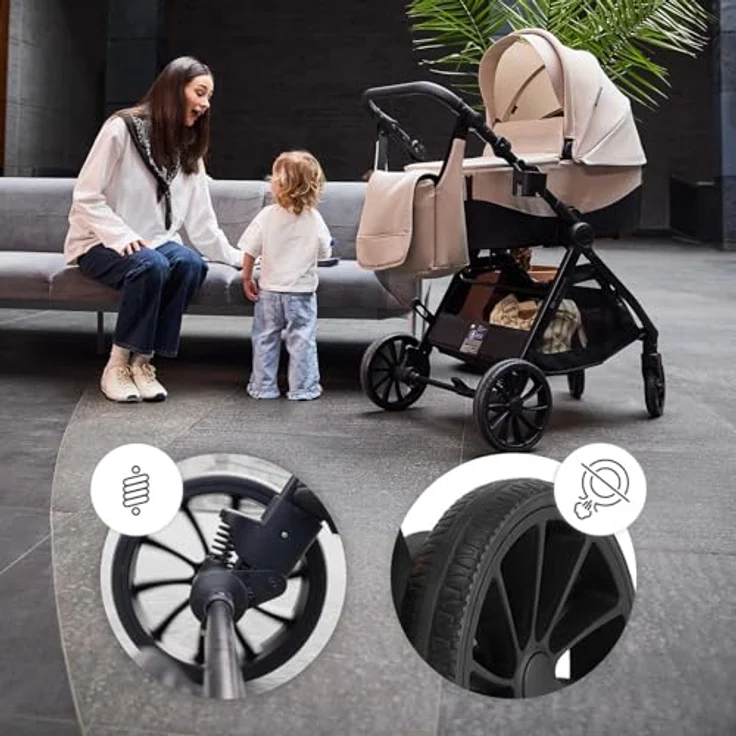 Kinderkraft VESTO 2, 2-in-1-Kombikinderwagen mit Babywanne und wendbarem Sportsitz, faltbar, 8/11" Räder, Beige – Bild 10