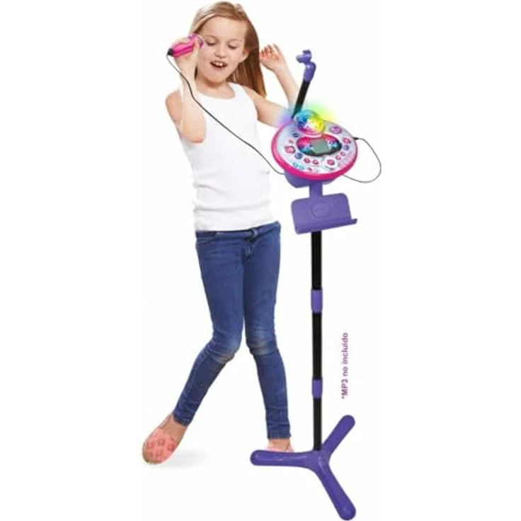 Vtech 80-165822 Kidi Superstar LightShow, interaktive elektronische Karaoke, MP3 Anschluss, Lichteffekte, Stimmen, Recorder, eingebauter Lautsprecher, Spiele, Snacks und Ovuationsgeräusche, Rosa – Bild 4