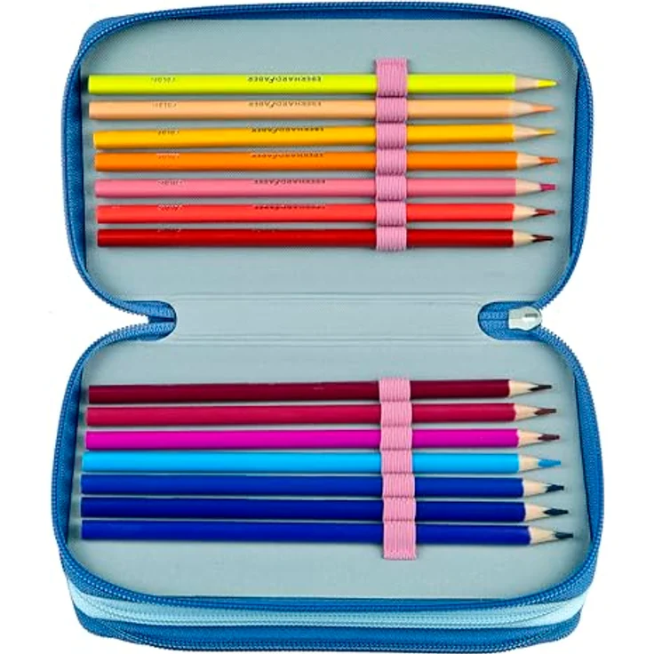 Scooli Tripledecker Stitch, Gefülltes Schüleretui mit 21 Buntstiften, Ergonomisches Design, Robust und Strapazierfähig, Ideal für Schule und Freizeit, Ab 6 Jahren – Bild 3