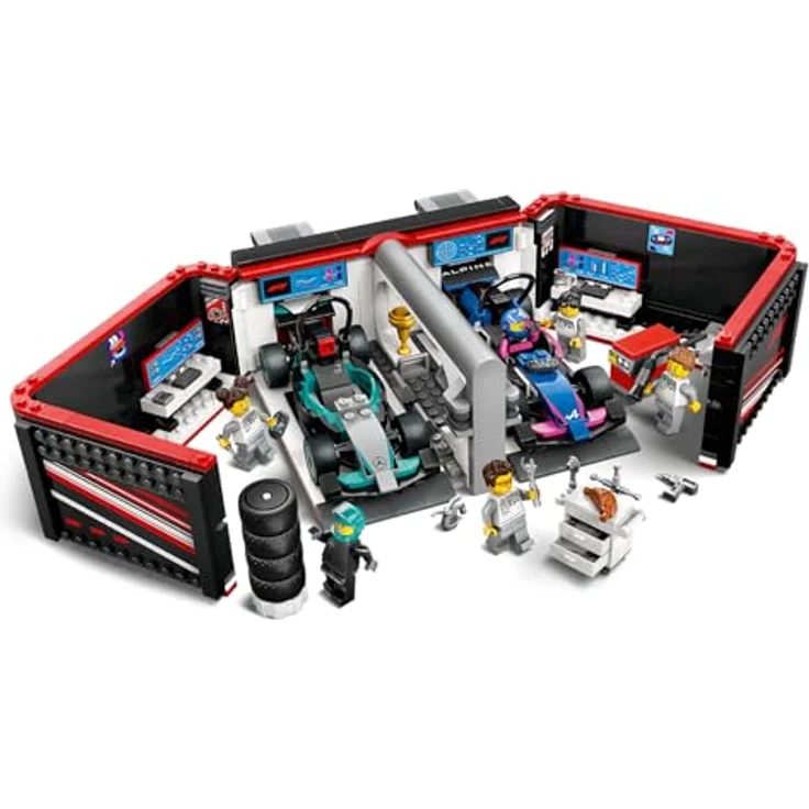 LEGO City F1 Garage mit Mercedes-AMG & Alpine Rennautos - Spielzeug Formel 1 Rennwagen mit 2 Rennfahrern & 4 Mechaniker Minifiguren - Geschenk für Jungen & Mädchen ab 7 Jahren und Fans 60444 - Bauspielzeug mit detailreicher Autowerkstatt – Bild 4