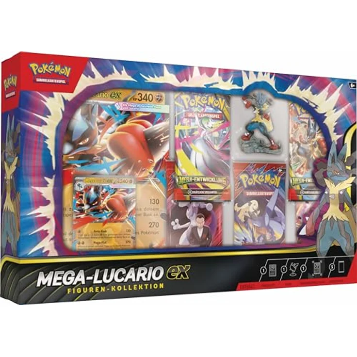 Pokémon PKM Mega-Lucario Figuren-Kollektion, inklusive holografischer Promokarte, überdimensionaler Promokarte und 5 Boosterpacks – Bild 1