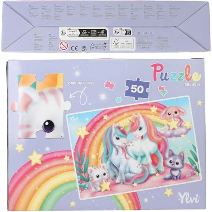 Depesche 13204 Ylvi - Puzzle 50 Teile, detailreiches Einhorn Motiv, ca. 58 x 40 cm, Karton-Koffer mit Tragegriff – Bild 5