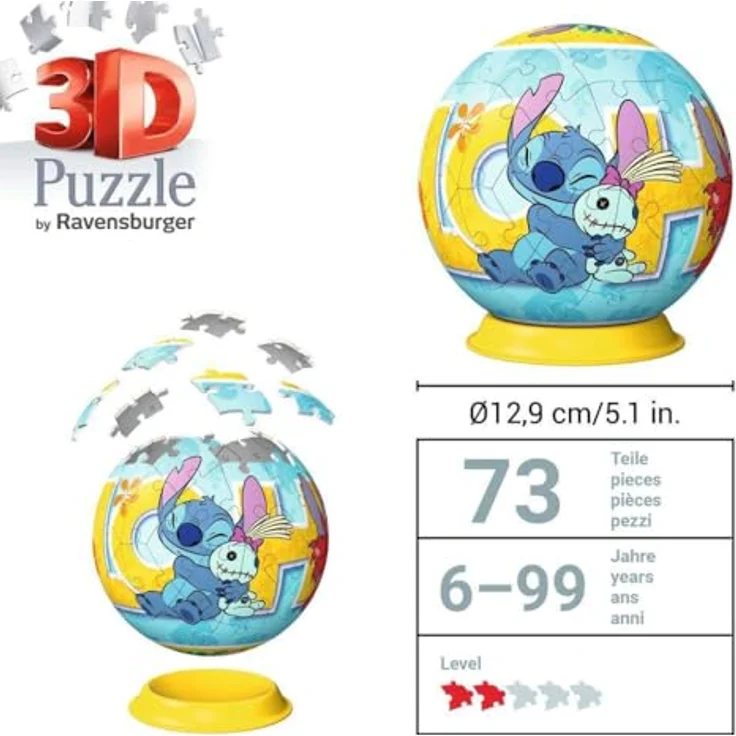 Ravensburger 3D Puzzle 11596 - Puzzle-Ball Disney Stitch - Hochwertiges 3D Puzzle mit Easyclick Technology, ideal für Kinder ab 6 Jahren, Durchmesser 12,9 cm – Bild 5