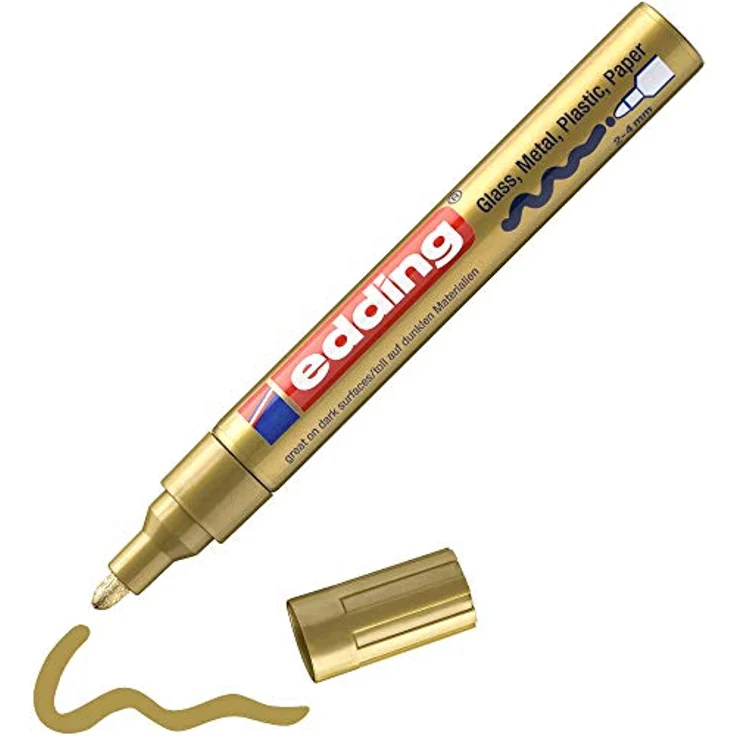 edding 750 Glanzlackmarker - gold - Packung mit 1 Lackmarker - Rundspitze 2-4 mm - Lackstift für Glas, Stein, Holz, Kunststoff und Papier - wasserfest, stark deckend – Bild 1