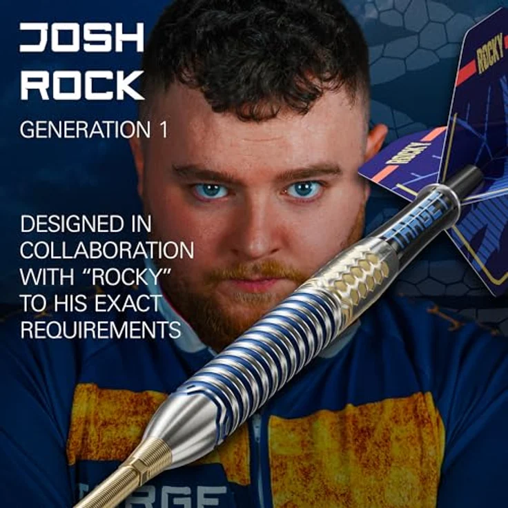 Target Darts Josh Rock Gen 1, 90% Tungsten Steel Tip Darts, 24G, mit Swiss Storm Nano Spitzen und Pro Grip Schäften – Bild 2