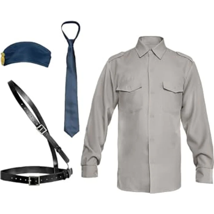 Maskworld Pippi Langstrumpf – Kling & Klang Polizisten Kostüm, graue Uniform mit Mütze und Krawatte, XL – Bild 7