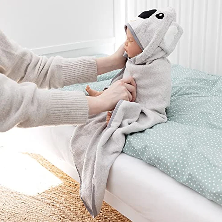 Navaris Baby Handtuch mit Kapuze und Waschlappen - Set aus Bambus - Badetuch ab 0 Monate - Kapuzenhandtuch 70x70cm Ökotex zertifiziert - Koala Design – Bild 2