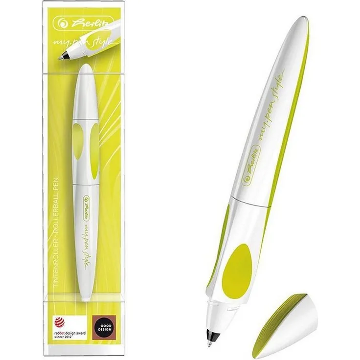 Herlitz Füllhalter Herlitz Tintenroller "my.pen" / "Fresh Citrus" mit 2 Tintenrollerpatronen, ergonomischer Griffzone, Metallic Druck, 200g