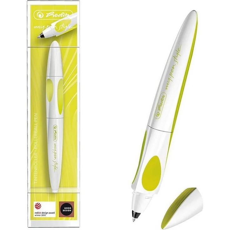 Herlitz Füllhalter Herlitz Tintenroller "my.pen" / "Fresh Citrus" mit 2 Tintenrollerpatronen, ergonomischer Griffzone, Metallic Druck, 200g