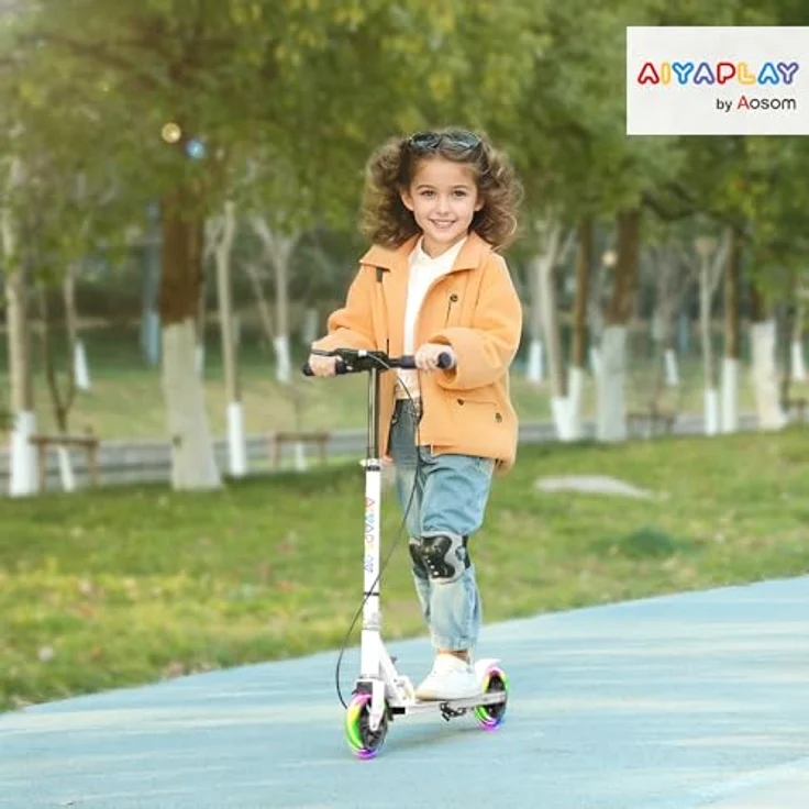 AIYAPLAY Kinder Scooter, klappbarer Kickscooter mit leuchtenden Rädern, höhenverstellbar, für Kinder 3-8 Jahre, bis 50 kg, mit Doppelbremse und Fußstütze – Bild 2