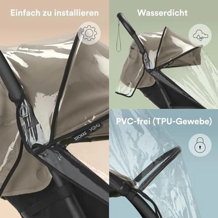 Stokke YOYO Regenschutz, Wasserfester Kinderwagen Zubehör, PVC-frei, für 6+ Textilset – Bild 3
