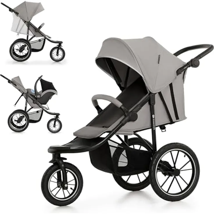Kinderkraft HELSI 2, Buggy bis 27 kg mit Liegefunktion, großen Luftreifen und verstellbarem Elterngriff, grau