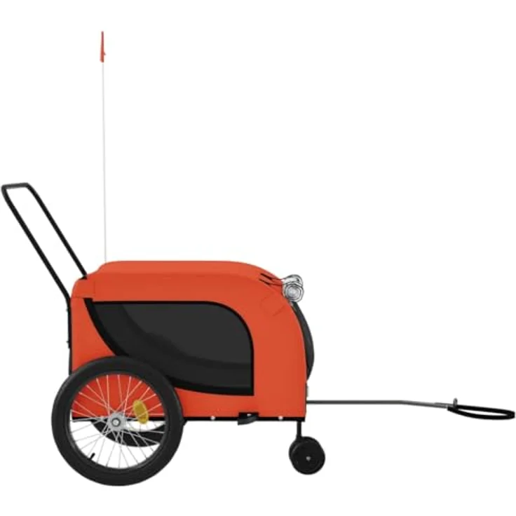 vidaXL Fahrradhundeanhänger Fahrradanhänger Hunde Orange und Schwarz Oxford-Gewebe & Eisen, robust mit PVC-Dach und Reflektoren – Bild 7