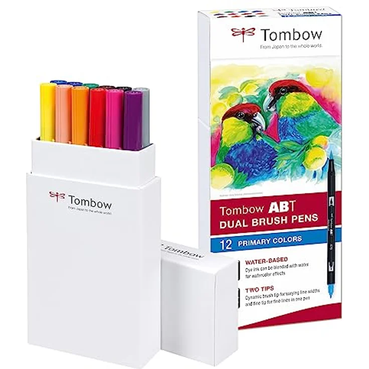 TOMBOW Filzstift Aquarellierbarer 12er-Set, Primärfarben, flexible Pinselspitze – Bild 2