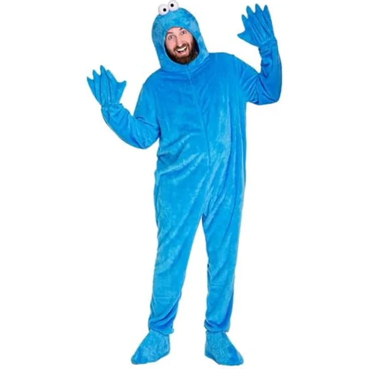 Maskworld Die Sesamstraße Krümelmonster Kostüm - blau - Größe S-M - Erwachsenenkostüm mit Overall, Kapuze und Handschuhen