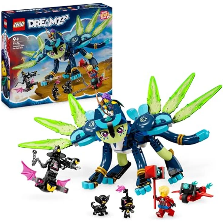 LEGO DREAMZzz Zoey und die Katzeneule Zian, Actionfiguren-Set mit Spielzeug-Katze für Kinder, Enthält baubares Fabelwesen, Figure und Nachtjäger, Geschenk für Mädchen und Jungen ab 9 Jahren 71476