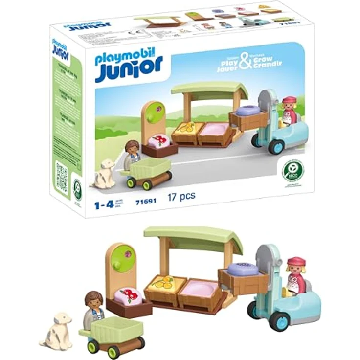Playmobil® 71137 Bio-Marktstand mit Gabelstapler, inkl. Obst- und Gemüsekisten, Playmobil® Junior – Bild 1