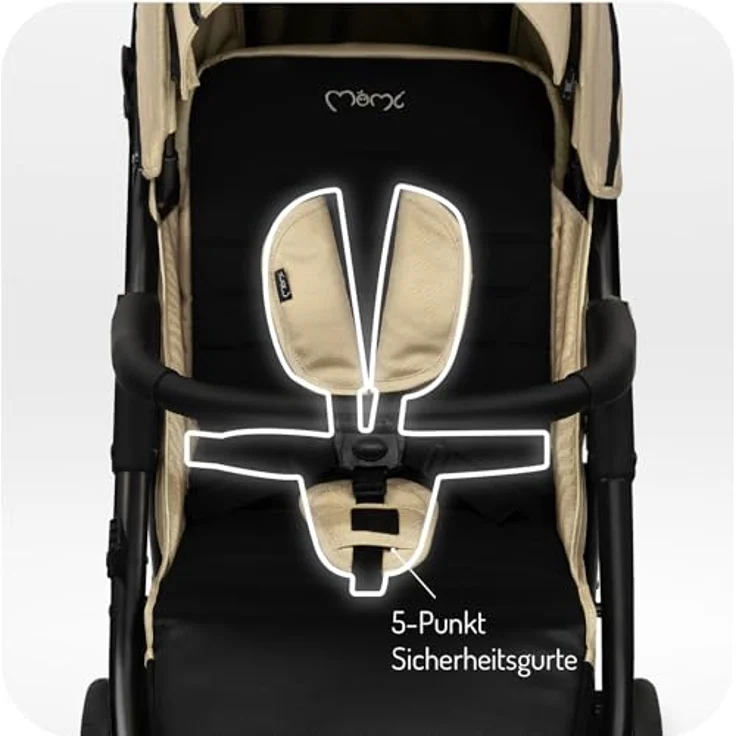 MoMi MIYA EVA Buggy, Kinderwagen mit Einhand-Faltung, XL-Rädern, 4-Rad-Federung, Beige, Zubehörset – Bild 6