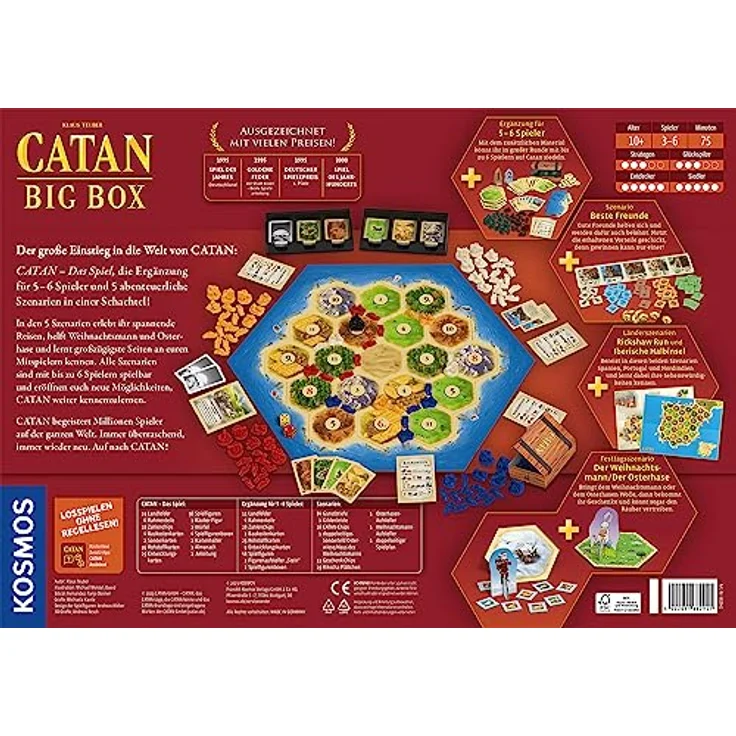 KOSMOS 682941 Catan - Big Box, 7-teilige Vorteilsbox, Starterset für Catan - Das Spiel, inklusive Ergänzung für 5-6 und Erweiterung mit Bonus-Szenarien, Strategiespiel, Brettspiel, Siedler von Catan – Bild 2
