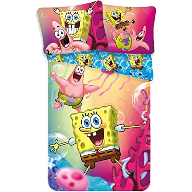 Jerry Fabrics Spongebob SBOB19BS049 Kinderbettwäsche Sponge Bob Schwammkopf, 2 Stück, 140x200 cm + 70x90 cm – Bild 1