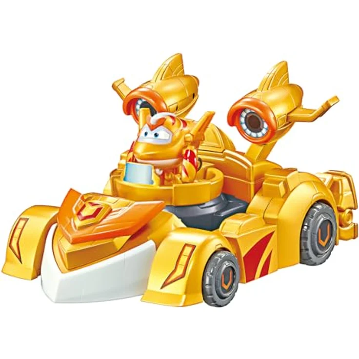 Super Wings EU770352, Super Robot Suit Golden Boy, ca. 18 cm große verwandelbare Spiel-Figur, 2-in-1 Roboter Anzug und Super Auto, gelb, für Kinder ab 3 Jahren – Bild 4