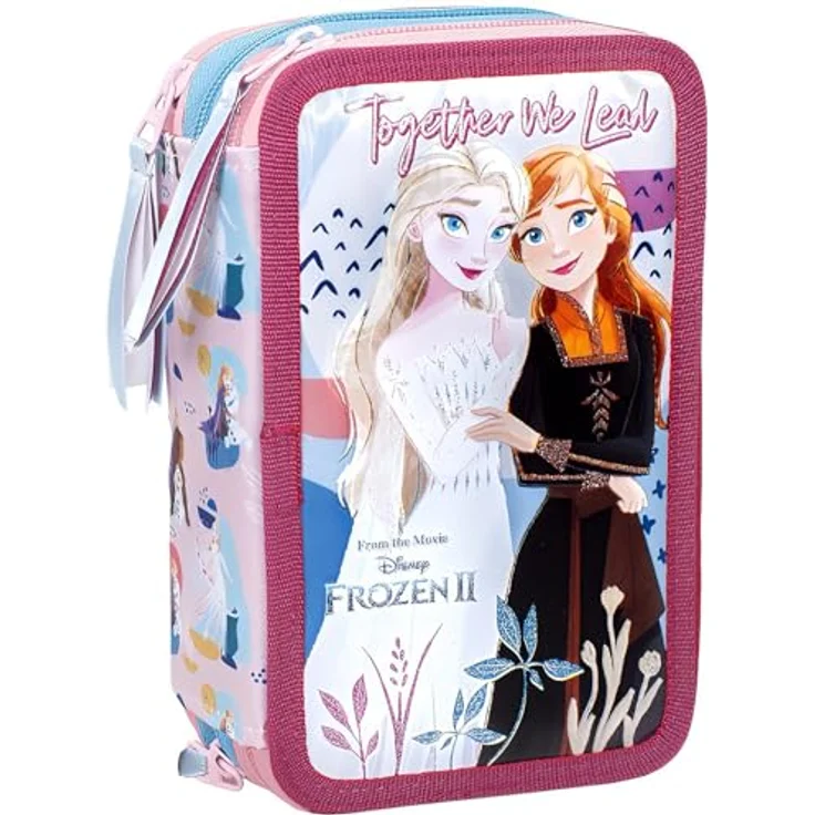 Clondo 3-Fach Federmäppchen für Die Eiskönigin Frozen Fan, 44-teilig, rosa, mit Schere, Lineal, Filzstiften und Buntstiften, ideal für Schule & Geschenk – Bild 1