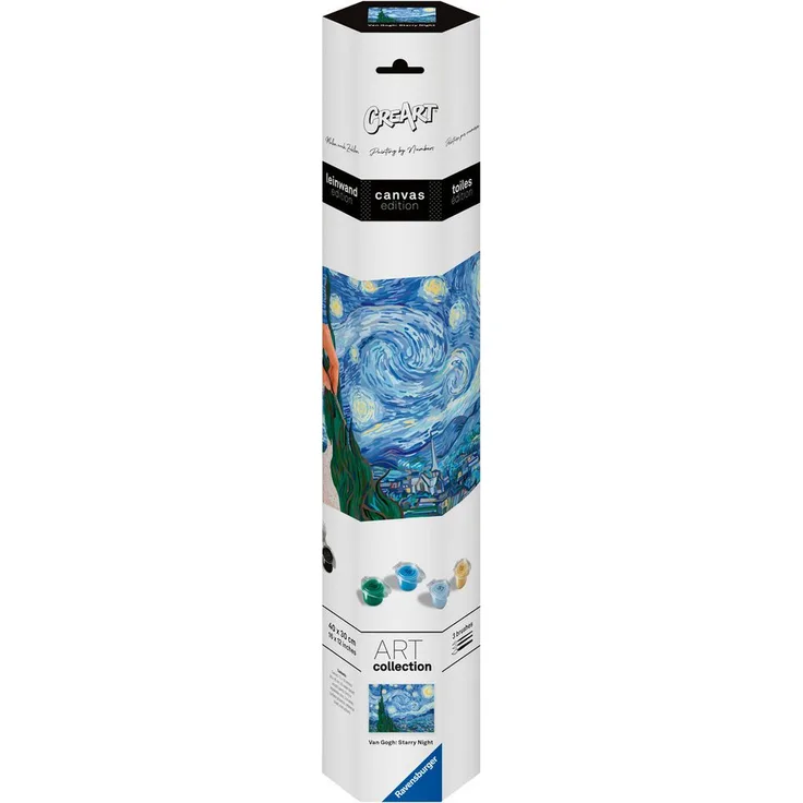 Ravensburger Malen nach Zahlen CreArt, Leinwand ART Collection: Sternennacht (Van Gogh), Made in Europe, FSC® - schützt Wald - weltweit, hochwertige Leinwand für Erwachsene, Acrylfarben, 40 cm x 30 cm