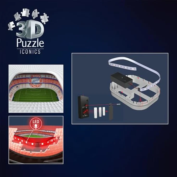 Ravensburger 3D Puzzle Iconics: Allianz Arena - detailgetreue Nachbildung mit LED-Licht, 216 Teile – Bild 7