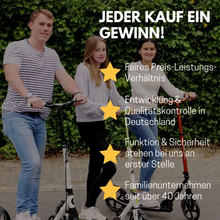 Best Sporting Cityroller, City-Scooter schwarz-gold mit 205 mm High-Rebound-Rollen, klappbar, bis 100 kg Tragkraft, 3-fach höhenverstellbarer Lenker – Bild 6