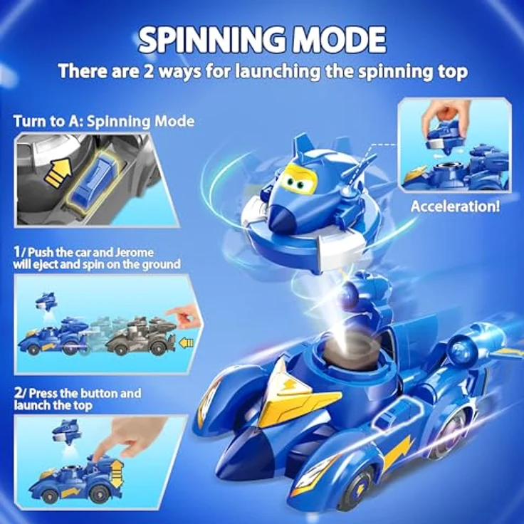Super Wings Spinning Jerome & Fahrzeug, 2-in-1 Spielzeug mit Pop Out Funktion, geeignet für 3-8 Jahre alt, langlebig und sicherheitsgeprüft – Bild 2