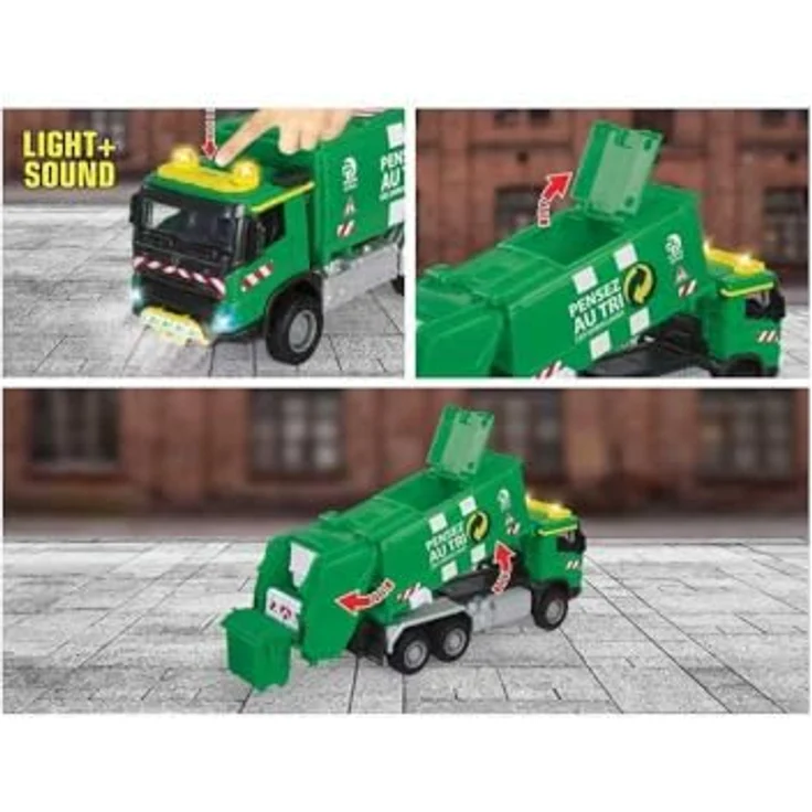 Majorette Volvo Freilauf-Müllwagen, Maßstab 1:43, mit Sound- und Lichtfunktionen, grün – Bild 5