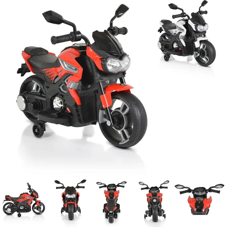 Moni Kinder Elektromotorrad Houston 1188F Musik, MP3, Scheinwerfer, Stützräder rot