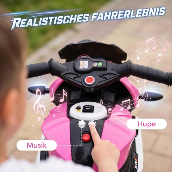HOMCOM Elektro Kindermotorrad, rosa, mit Musik, Scheinwerfer, Vorwärts- und Rückwärtsfahrt, für 3-5 Jahre – Bild 3