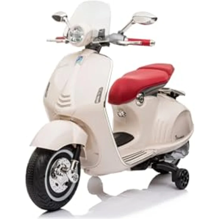 sun baby Vespa Kinder Elektroroller, Elektro Kinderroller ab 18 Monaten, mit LED-Beleuchtung, offiziell lizenzierter Vespa-Rutscher, geeignet für die kleinsten Entdecker, (Weiß) – Bild 1